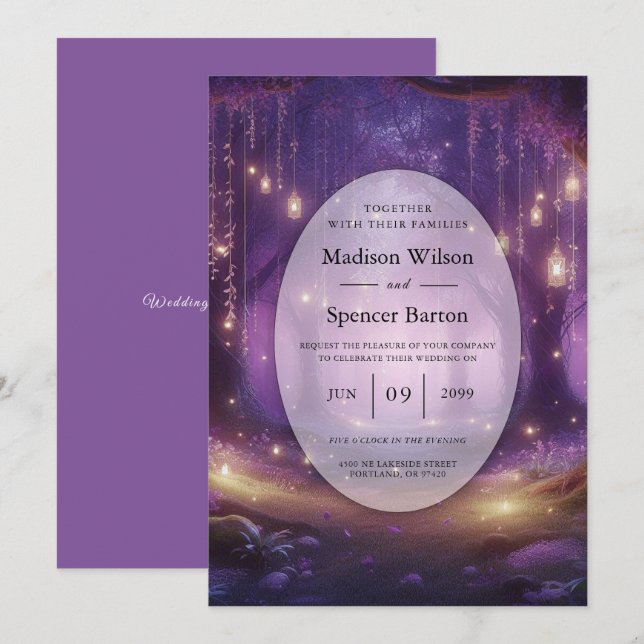 Violet at Midnight Enchanted Forest Wedding Invitation (Front/Back)
