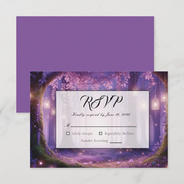 Violet at Midnight Enchanted Forest Wedding RSVP Card (Front/Back)