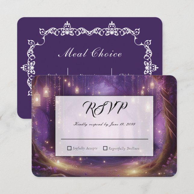  Violet at Midnight Enchanted Forest Wedding RSVP Card (Front/Back)