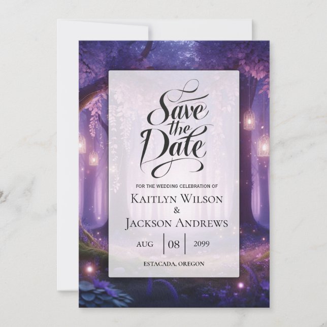 Violet at Midnight Enchanted Forest Wedding Save The Date (Front)