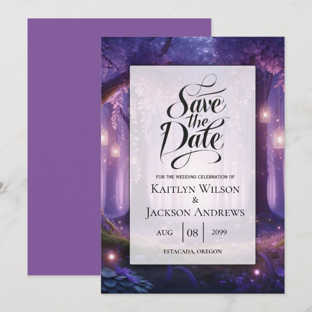 Violet at Midnight Enchanted Forest Wedding Save The Date (Front/Back)