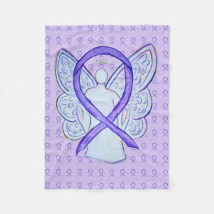 Violet Awareness Ribbon Angel Fleece Blankets