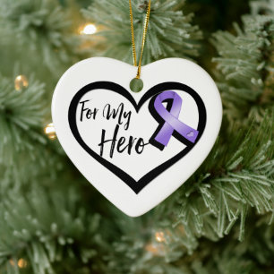 Violet Awareness Ribbon For My Hero Ceramic Tree Decoration