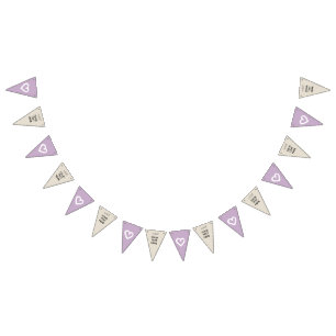 Violet Beige Hearts girls boys Party CUSTOMIZE IT Bunting