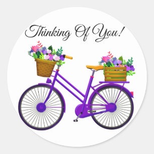 Violet Bicycle With Basket Of Flowers Classic Round Sticker