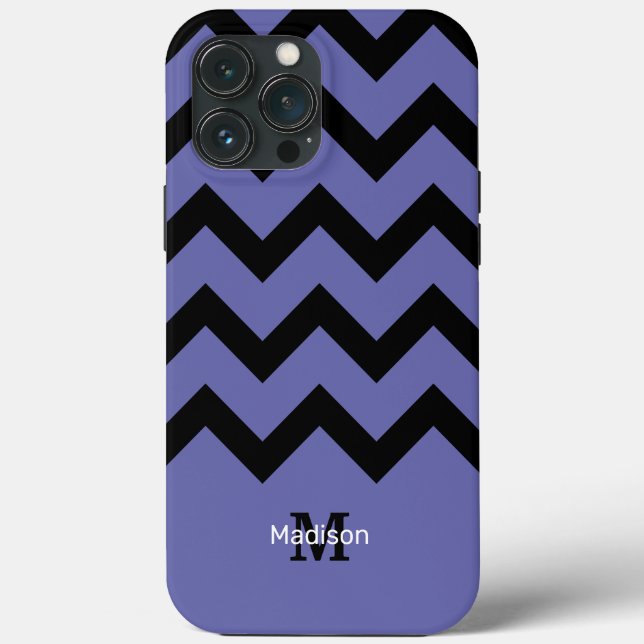 violet Black Chevron pattern Monogram Case-Mate iPhone Case (Back)