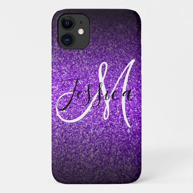 Violet Black Glitter Ombre Personalised Case-Mate iPhone Case (Back)