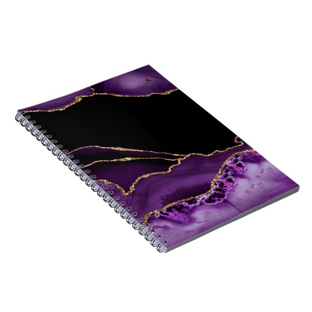Violet Black Marble Agate Dark Glamour Golden Notebook (Right Side)