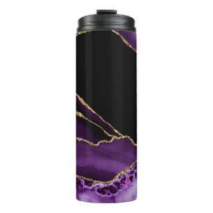 Violet Black Marble Agate Dark Glamour Golden Thermal Tumbler