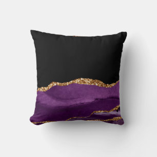 Violet Black Marble Agate Glam Golden Glitter Cushion