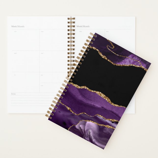 Violet Black Marble Agate Glam Golden Glitter Planner (Display)