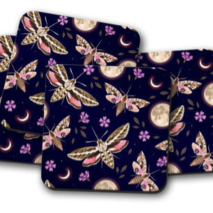 Violet Bloom Moth   Botanical Insect Cork Coasters