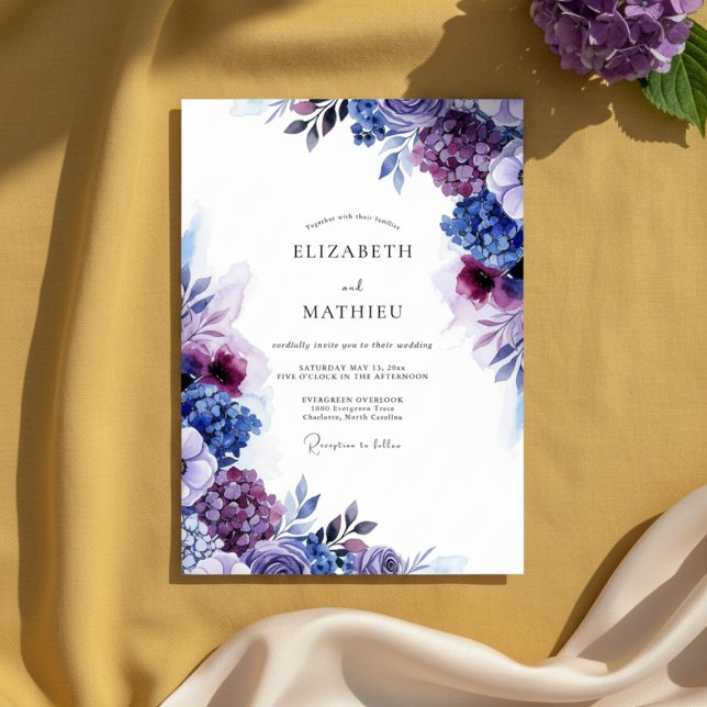 Violet Bloom Romantic Wedding Invitation (Creator Uploaded)