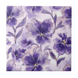 Violet Blooms Watercolor Purple Flowers Painted Tile