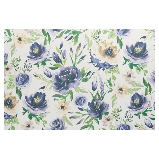 Violet-blue and soft yellow flowers pattern fabric (Fat Quarter)
