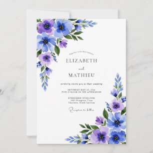 Violet Blue Botanical Romance Wedding Invitation
