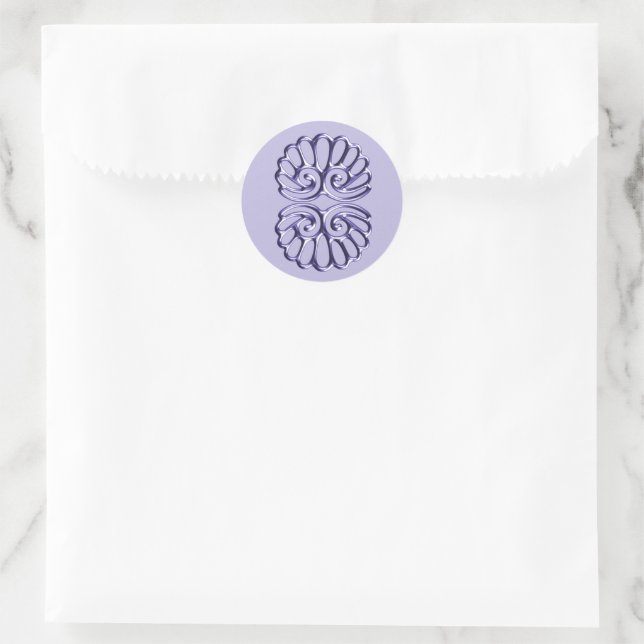 Violet Blue Damask Wedding Classic Round Sticker (Bag)