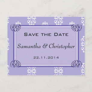 Violet Blue Damask Wedding Save the Date Announcement Postcard