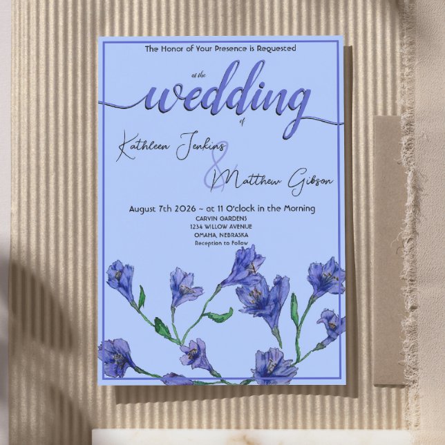 Violet Blue Floral Watercolor Wedding Invitation (Creator Uploaded)