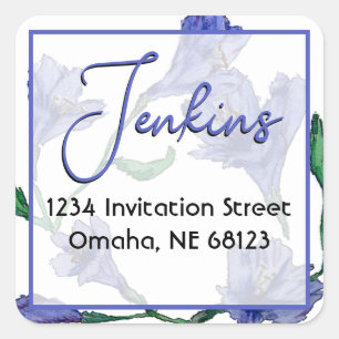 Violet Blue Floral Watercolor Wedding Square Sticker
