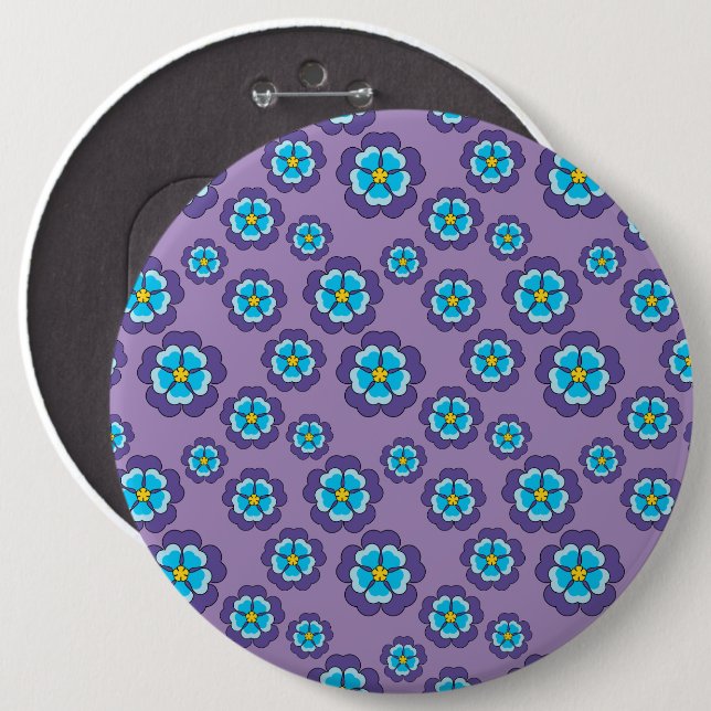 Violet Blue Flowers Pattern 6 Cm Round Badge (Front & Back)