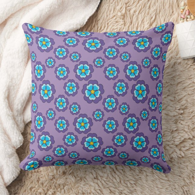 Violet Blue Flowers Pattern Cushion (Blanket)