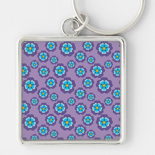 Violet Blue Flowers Pattern Key Ring (Front)