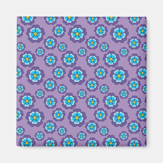 Violet Blue Flowers Pattern Magnet (Front)