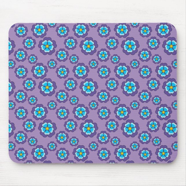 Violet Blue Flowers Pattern Mouse Mat (Front)