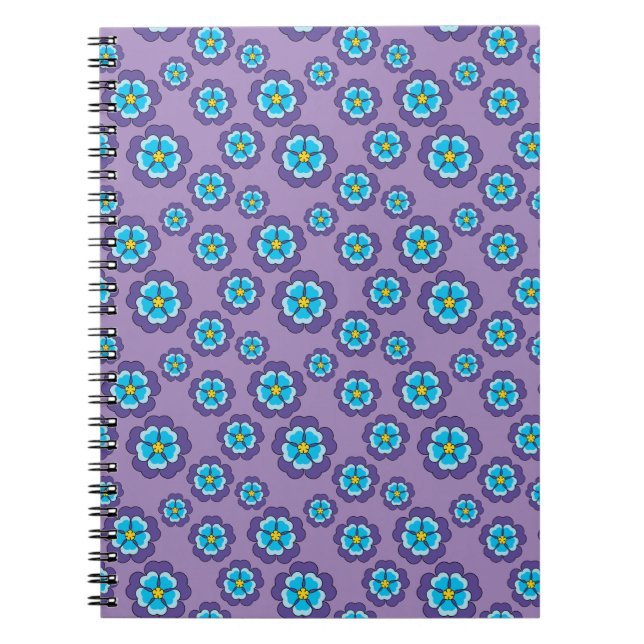 Violet Blue Flowers Pattern Notebook (Front)