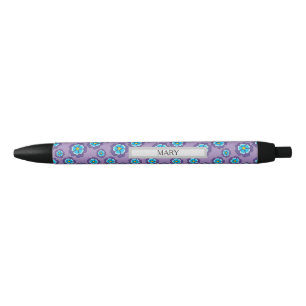 Violet Blue Flowers Pattern Personalise Black Ink Pen