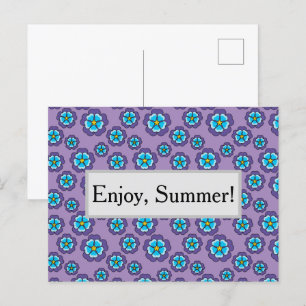 Violet Blue Flowers Pattern Personalise Holiday Postcard