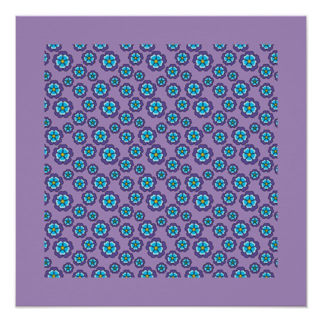 Violet Blue Flowers Pattern Poster (Front)