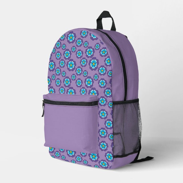 Violet Blue Flowers Pattern Printed Backpack (Back Corner Right)