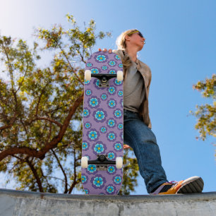 Violet Blue Flowers Pattern Skateboard