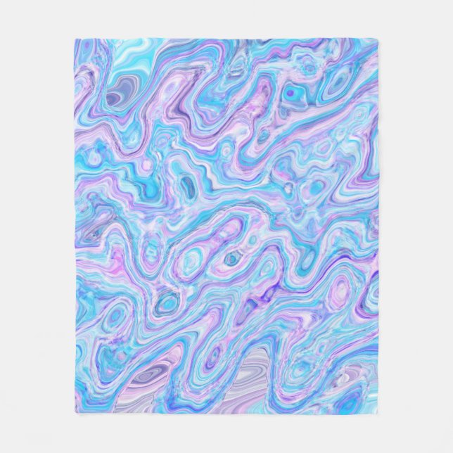 Violet Blue Marble Texture Abstract Liquid Paint Fleece Blanket (Front)