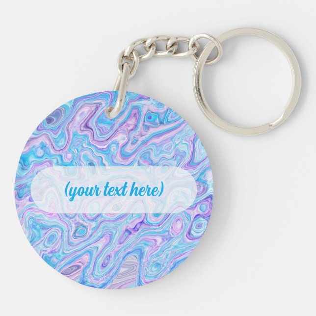 Violet Blue Marble Texture Abstract Liquid Paint Key Ring (Back)