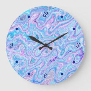 Violet Blue Marble Texture Abstract Liquid Paint Large Clock