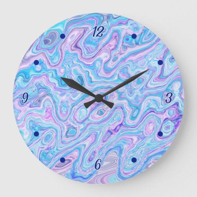 Violet Blue Marble Texture Abstract Liquid Paint Large Clock (Front)