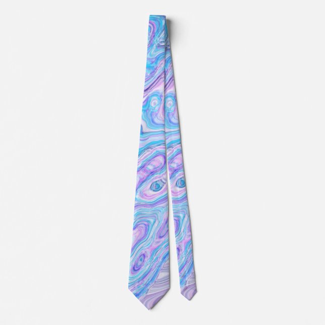 Violet Blue Marble Texture Abstract Liquid Paint Tie (Front)