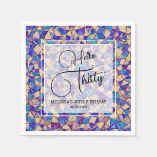 Violet Blue Mosaic Hello Thirty 30th Birthday Napkin
