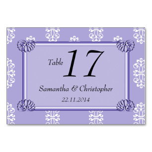 Violet Blue Pink Damask Wedding Table Number