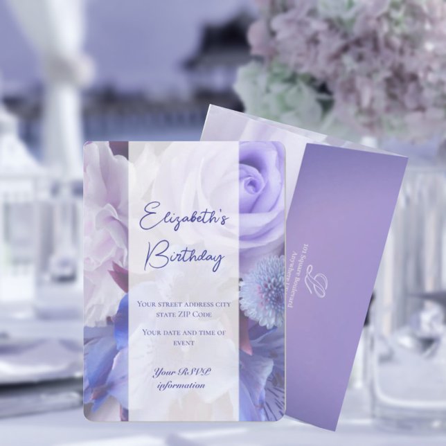Violet Blue Rose Birthday Invitation Card (Creator Uploaded)