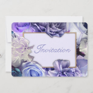 Violet Blue Rose Birthday Party Invitation