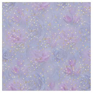 Violet-blue Roses & Tulips with Gold Confetti Fabric