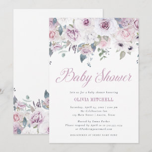 Violet Blush   Floral Baby Shower Invitation