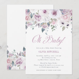 Violet Blush Floral Baby Shower Oh Baby Invitation