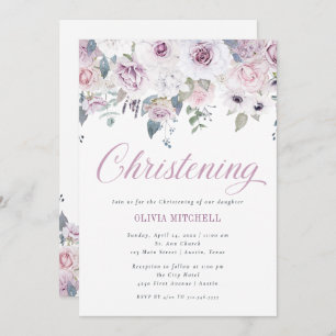 Violet Blush Floral   Christening Invitation