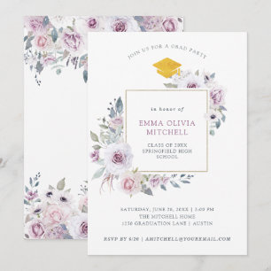 Violet Blush Floral   Graduation Party Invitation