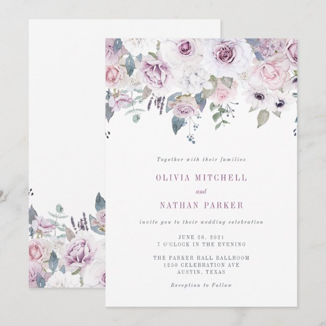 Violet Blush | Floral Wedding Invitation (Front/Back)